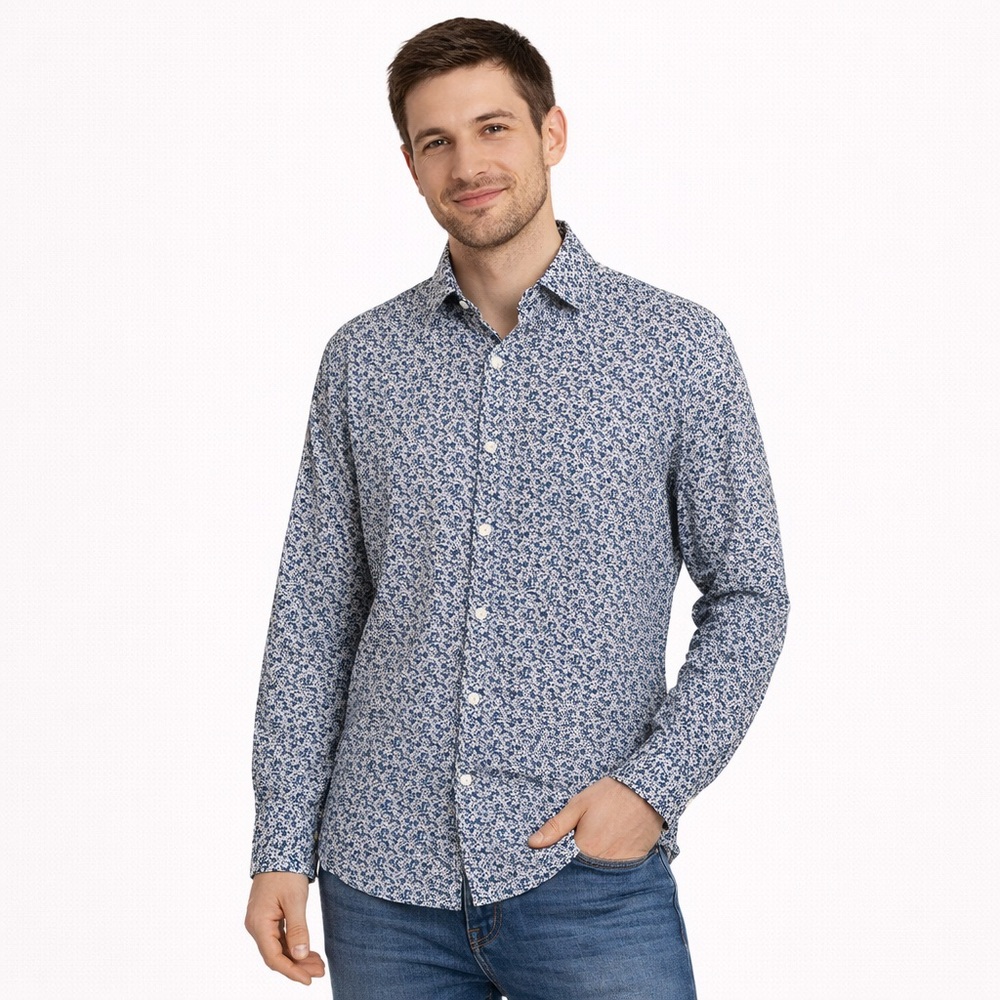 NWT Men's Jos. A. Bank Floral Button Down Tailored Fit Shirt, XL, Blue